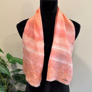 Vintage Kriska Peach Abstract Ombre Hand-painted Silk Scarf - signed